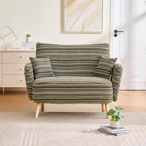 Zweisitzer-Sofa mit Bouclé-Garn, gestreift, olivgrün, Massivholzbeine (1/5)