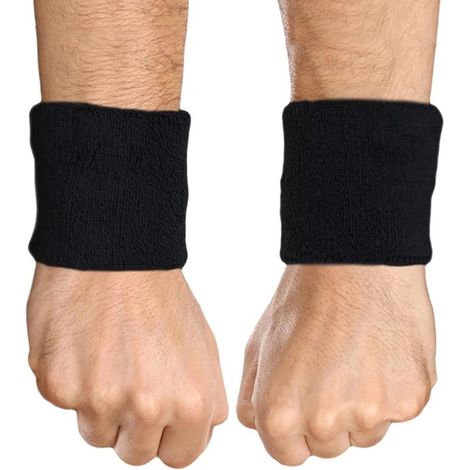 Armbänder – Sport-Stirnbänder – Saugfähige Armbänder für Damen und Herren – Schwarz (1/5)