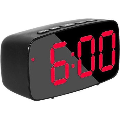 Réveil numérique intelligent de chevet, horloge de bureau USB de voyage à LED rouge avec affichage de la date et de la température au format 12/24 h et fonction snooze pour la chambre, noir (1/5)
