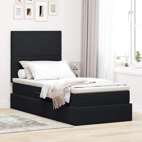 Bett mit Stauraum und LED mit Matratze Schwarz 90 x 190 cm Samt (1/5)