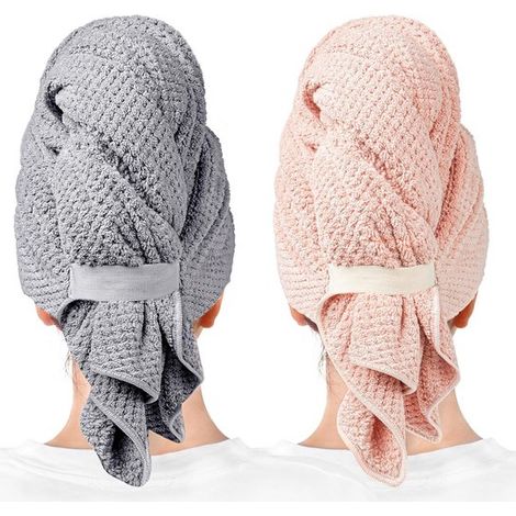 Set di 3 asciugamani asciugacapelli da donna，Asciugamani ad asciugatura rapida con elastico，Fasce per capelli avvolgenti da donna，Rosa，blu，bianco (1/5)