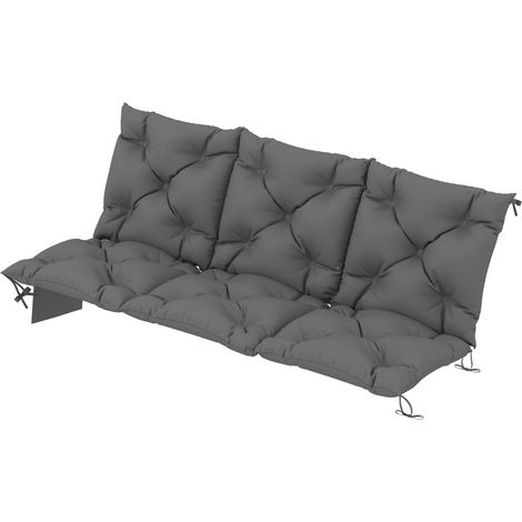 Coussin de banc imperméable antidérapant pour balancelle extérieur avec dossier fixations gris foncé 150x100 cm