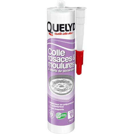 Colle multi-usage 310ml – Collage de moulures et rosaces en polystyrène et bois – Résistance 100kg/cm² – Sans solvant, sans odeur – Quelyd
