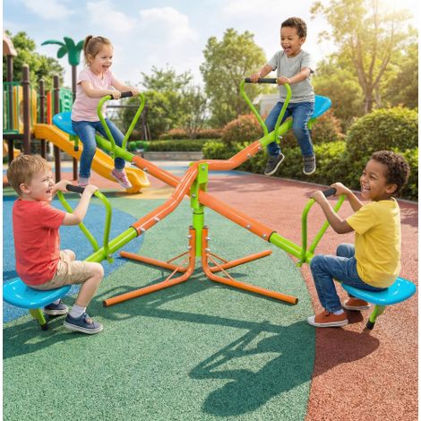 Altalena a bilico per bambini 190x82.5x100 cm, girevole a 360 gradi, 4 posti, struttura in acciaio, verde (1/5)