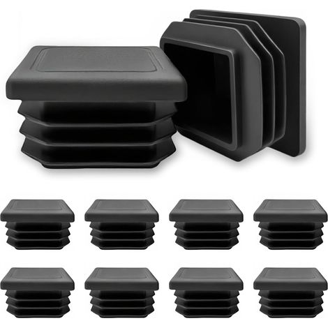 10 Embout tube carré, 40x40 mm, Plastique PE noir, Fixation lamellaire, Pour mobilier et clôture