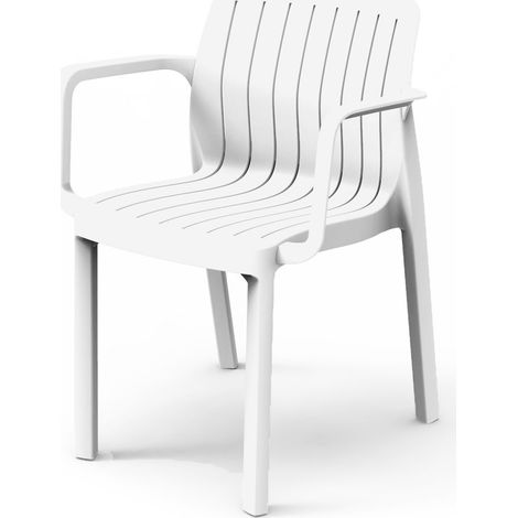 Lot de 6 chaises de jardin avec accoudoirs coloris Blanc - Longueur 58 x Profondeur 53 x Hauteur 77 cm (1/4)
