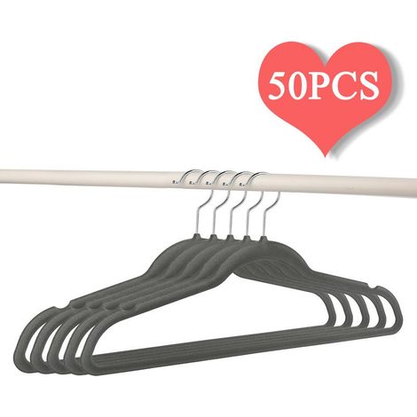 Lot de 50 cintres en velours antidérapant avec crochet pivotant à 360° 4423cm Gris (1/5)
