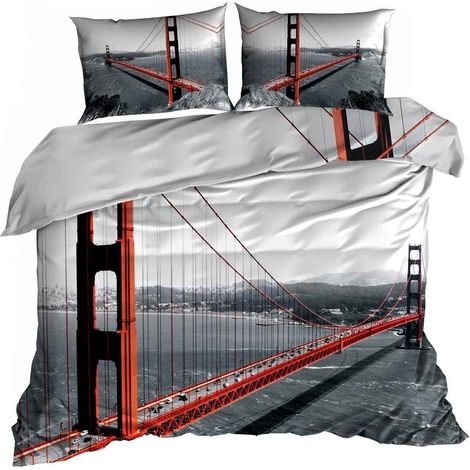 3D Baumwollsatin Bettwäsche 160x200cm GOLDEN GATE BRIDGE (1/3)