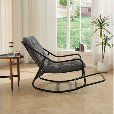 Garten-Schaukelstuhl mit Kissen Stahl Grau 75x116x82 cm OKMYHOME (1/5)