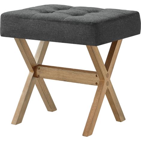 Tabouret de Coiffeuse Rembourré, Pied en Bois, pour Chambre, Dressing, Entrée, 32 x 42 x 46 cm, Gris et Marron