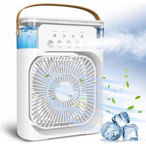 Portable Mini Evaporative Air Cooler with Water Diffuser, 3 Speeds, Timer, 7 LED Lights - White (1/5)