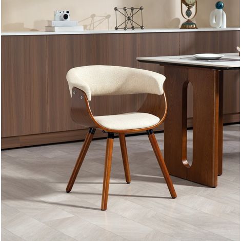 Sedia da pranzo in poliestere beige con schienale curvo, struttura in legno, 62 x 55 x 75 cm (1/5)