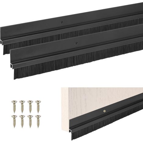 2-Pcs Waterproof Door Brush, 39" L x 1.6" W H Shaped Aluminum Alloy Base with 0.6" Nylon Brush for Industrial/Domestic/Garage Door [Black] (1/5)
