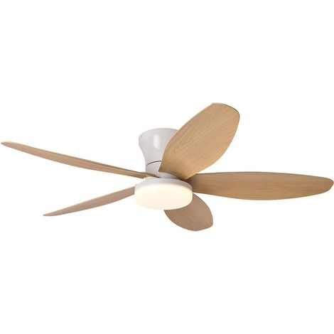Ventilador de techo con luz y mando a distancia, brillo regulable, 6 velocidades (color imitación madera). (1/5)