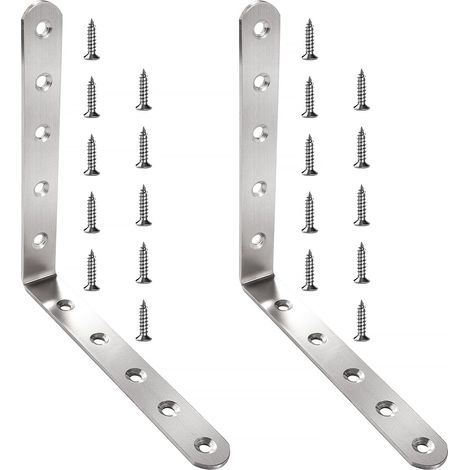 2 Pièces 150x150x20x3 mm Equerre Fixation Forme de L Équerre, Équerre de Coin en Acier Inox, Support de 90 Degrés, Support Angle Droit, avec 20 Pièces Vis, pour Bois Meubles Placard (1/5)