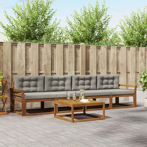 Outdoor-Sofagarnitur mit Kissen 5 pcs Natürlich und Hellgrau