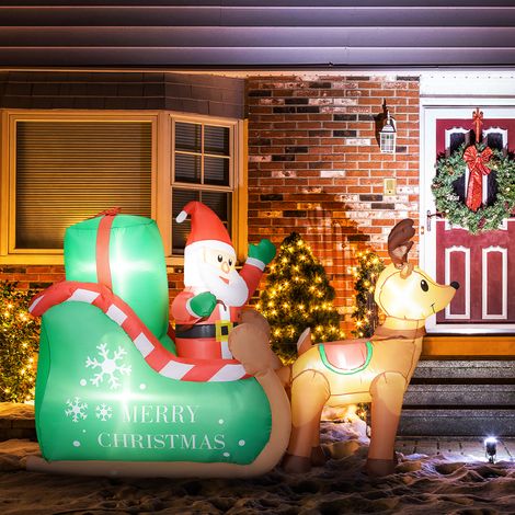 Père Noël avec traîneau et rennes, gonflable, éclairage LED blanc, 210 x 80 x 140 cm (1/5)