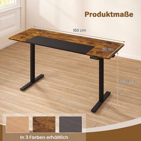 Height Adjustable Desk, Metal Frame, 160x60 cm, Brown (1/5)