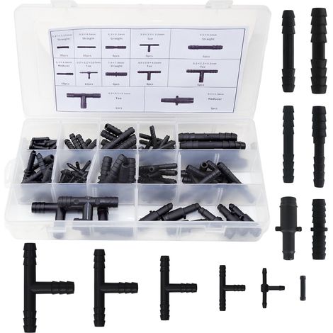 113 Pièces Raccords D'irrigation, Garden Hose T Raccord, 12 Différentes Spécifications Connecteur de Tuyau en T, Kit de Raccords D'irrigation, Pour Tuyaux de Voiture, Irrigation de Pelouse (1/5)