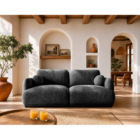 Pietro - canapé droit 3 places en tissu texturé - gris anthracite (1/5)