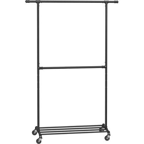 Perchero industrial con ruedas capacidad de carga 110 kg doble barra metálica expositor comercial robusto color negro 120007069