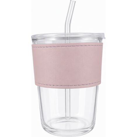 Verre double usage effet bambou transparent avec manchon rose, 400 ml (1/5)