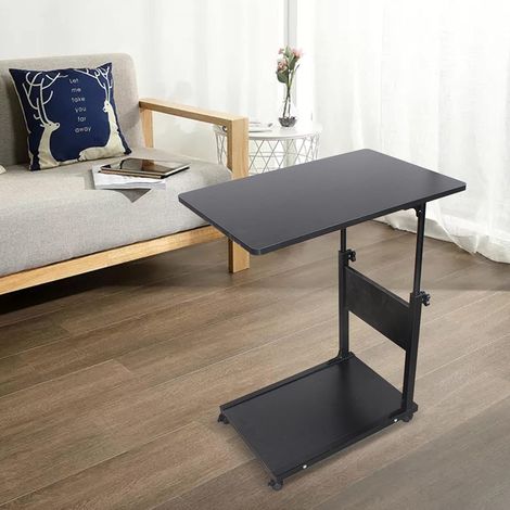 Mobiler Beistelltisch, Beistelltisch mit Rollen, Laptoptisch Höhenverstellbar, Mobiler Kaffeetisch, Sofatisch Auf Rollen für Büro Wohnzimmer Schwarz