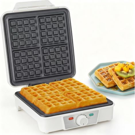 Gaufrier, Machine à Gaufre pour 4 Gaufres, 1200W Chaleur Rapide et Stable, Machine Gaufre avec Revêtement Antiadhésif des Plaques Chauffantes, Réglage Continu de la Température, Blanc (1/5)