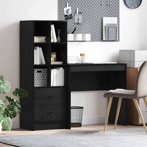 vidaXL Desk with Drawer with Shelf with Storage 2 pcs Black Oak