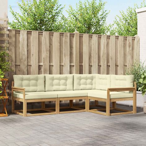 vidaXL Outdoor-Sofagarnitur mit Kissen 3 pcs Weiß und Creme Polyester (1/5)