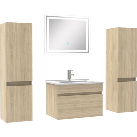 Ensemble meubles Salle de Bain simple vasque 60cm, colonnex2 + miroir Chêne Wotan (1/5)