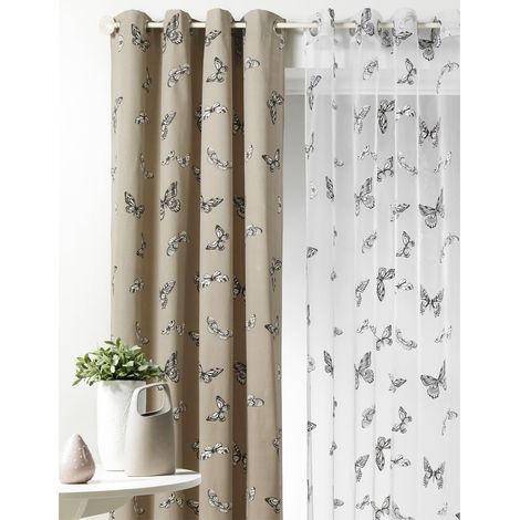 Rideau jacquard imprimés de papillons Beige 140x260 cm