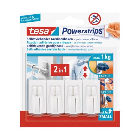 Ganchos autoadhesivos TESA para cortinas y persianas, no requieren taladrar, color blanco. (1/2)