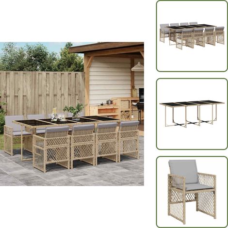 Cojines para sillas - vidaXL Set comedor de jardín 9 pzas con cojines ratán sintético beige - Ratán sintético