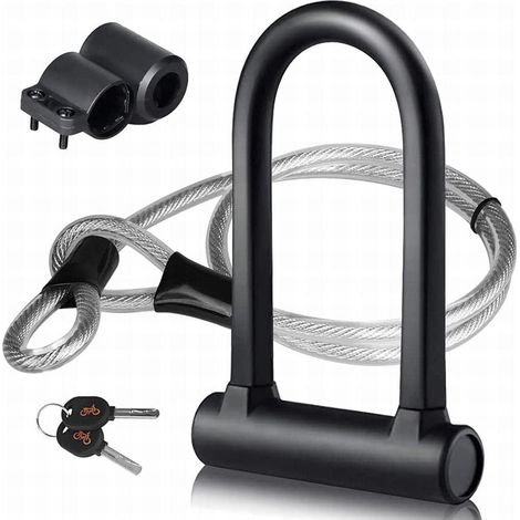 Candado en U para bicicleta + Cable antirrobo con soporte 2 en 1, Cable flexible para candado en U de bicicleta