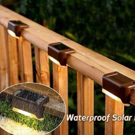VURAHOME - 4er-Pack LED-Solar-Treppenwegleuchten, wasserdichte Solar-Balkonleuchten, dekorative Leuchten für Terrasse, Treppe, Zaun (schwarzes Warmlicht) (1/5)