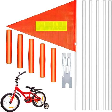 Fanions pour Remorque De Vélo,Drapeaux De Sécurité De Vélo,Bannière De Vélo Réglable,Bannière De Vélo D'ensemble De 14 Pièces,Drapeau De Vélo avec Tige pour La Sécurité,30x30x20cm (1/5)