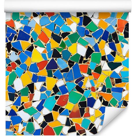 Papier peint mosaïque coloré bleu et turquoise pour salon et chambre 50x1000 cm (1/5)