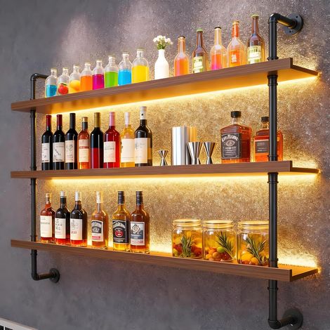 120 cm Porte-bouteilles De Vin Mural LED à 3 Niveaux pour Bar (1/5)