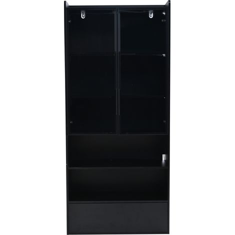Vitrina alta 80 x 34 x 180 cm con 1 cajón, puertas de cristal y LED, negra HOMVRA (1/5)