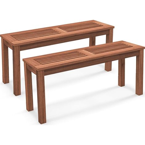 COSTWAY Panchina da Giardino 100 x 30,5 x 47cm, Set di Panca in Legno Massello da Esterno con Sedile a Doghe e Robusto Telaio, Arredo per Balcone e Ingresso, Naturale (2) (1/5)