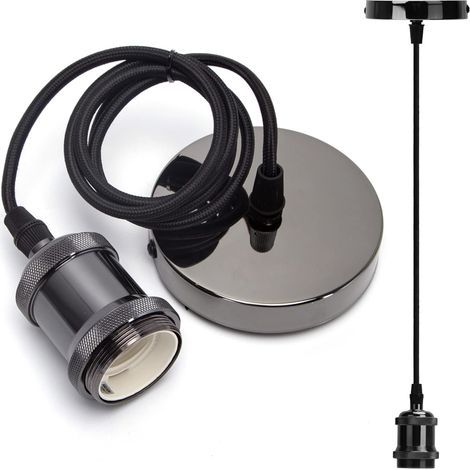 Douille vintage en métal E27, suspension rétro E27 avec câble, suspension vintage avec support de plafond, câble de 1 m, noir (1/5)