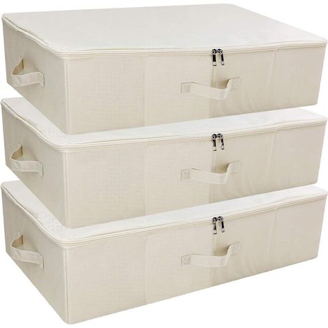 Unterbettbox Stoff faltbar starr Organizer Kleidung Beige 3 Stück (1/5)