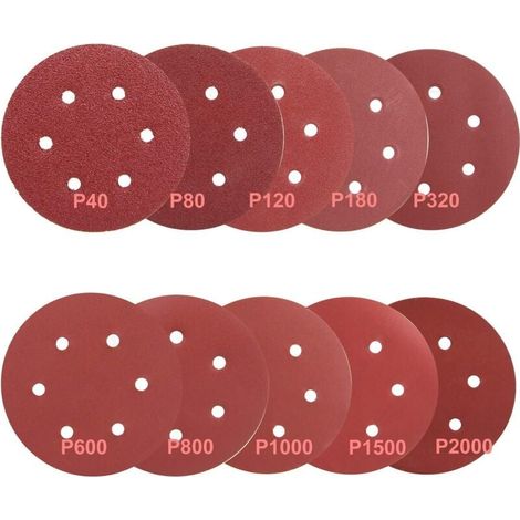 100 discos de lija de 150 mm, papel de lija 40/80/120/180/320/600/800/1000/1500/2000 (10 discos por grano), AAFGVC (1/5)