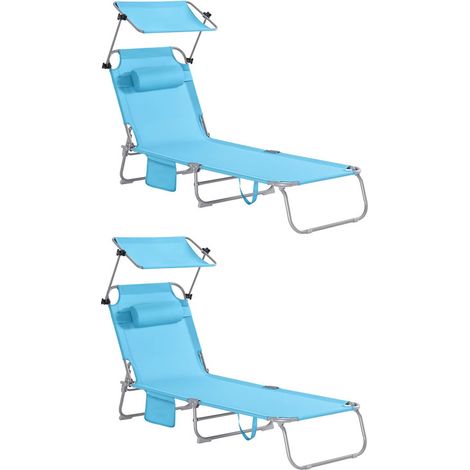 Chaises longues de jardin 2 pièces – transat inclinable 195×90×63 cm – tissu résistant UV – pliable,Bleu ciel