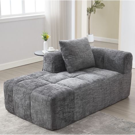 Divano chaise longue in ciniglia grigio 158 x 90 x 60 cm con tasche laterali e cuscino (1/5)