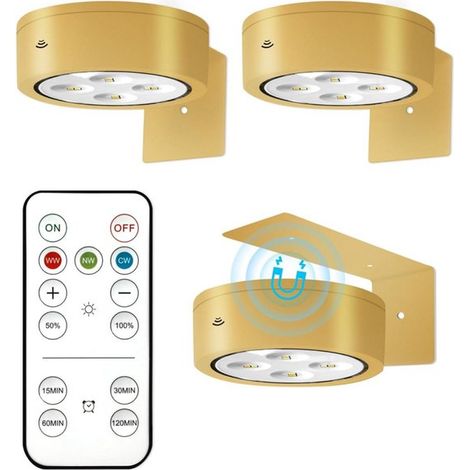 Longziming - Lampe pour tableaux sans fil - Fixation magnétique - Trois températures de couleur - Intensité lumineuse réglable de 10 % à 100 % - Éclairage idéal pour les œuvres d'art - Lot de 3 - Blan (1/5)