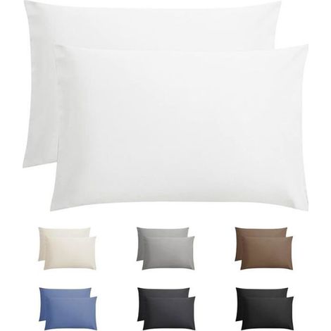 Taie d'oreiller 100% coton 60 x 70 cm, couleur gris, ouverture gris, lot de 2 pièces, housse de coussin pour parure de couette (1/5)