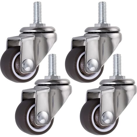 Roulettes Pivotantes - 25 mm - Tige Filetée M6 × 15 mm - Charge Maximale 15 kg Par Roulette - Pour Meubles, Chariots, Lits Bébé - Lot de 4