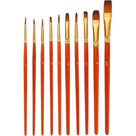 Brush À Peinture - Manche En Bois - Soies En Nylon - Pour Aquarelle Huile Gouache Acrylique - 10 Pièces (1/5)